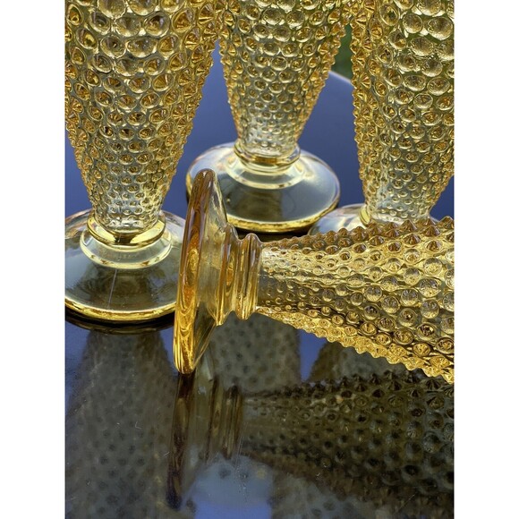 4‎ L.E. Smith Hobnail 8oz Glasses Footed Pedestal Wine Parfait Yellow Gold Amber - Picture 7 of 13